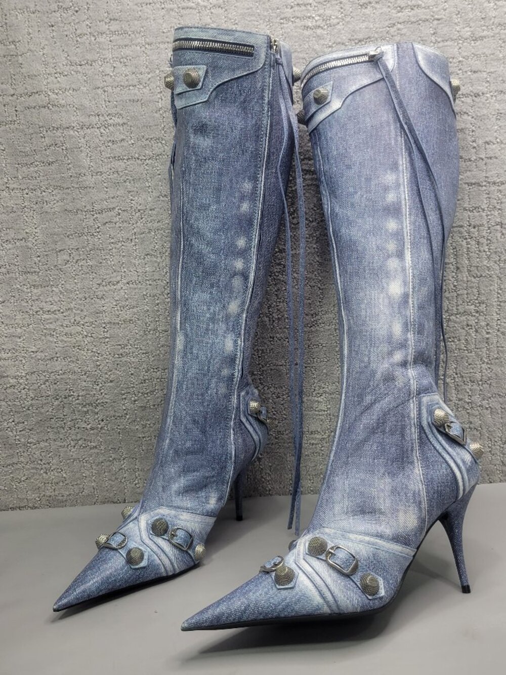 Balenciaga Le Cagole Women's EU Size 41 Blue Denim Leather Stud Boots 771231 - Picture 9 of 15